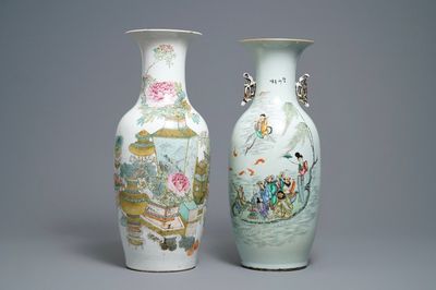 Deux vases en porcelaine de Chine famille rose et qianjiang cai, un signé Xu Pinheng, 19ème et 20ème