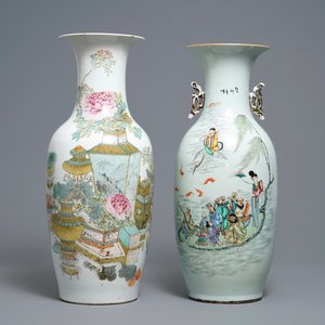 Deux vases en porcelaine de Chine famille rose et qianjiang cai, un signé Xu Pinheng, 19ème et 20ème — photo 1