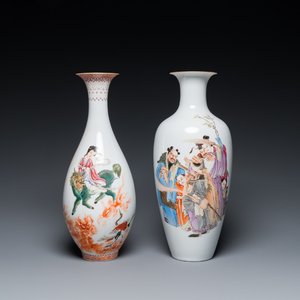 Deux vases en porcelaine de Chine famille rose, marques de Cao Mulin 曹木林 et Wang Bu 王步, un daté 1980 — photo 1