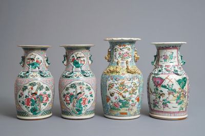 Deux vases et une paire pour le marché Straits ou Peranakan en porcelaine de Chine famille rose, 19ème