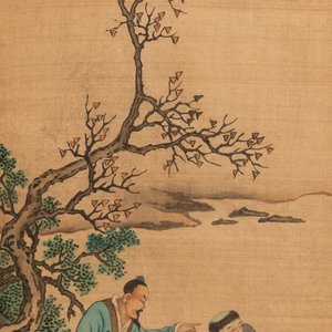 Ding Yunpeng (1547-c.1628), ink and color on silk: 'Scholar and student-gardener' — 照片 1