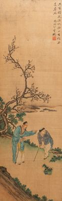 Ding Yunpeng (1547-c.1628), inkt en kleur op zijde: 'Geleerde met student-tuinier'