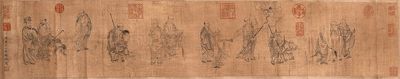 Ding Yunpeng 丁云鹏 (1547- ca. 1628): '14 Luohan', ink and colour on silk, Qianlong seal mark