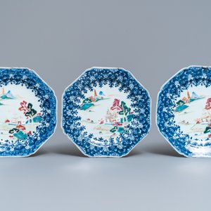 Dix assiettes et un grand bol en porcelaine de Chine famille rose, Qianlong — photo 2