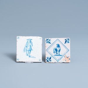 Dix-huit carreaux en faïence de Delft en bleu et blanc à sujet de chevaux, 17/18ème — photo 6