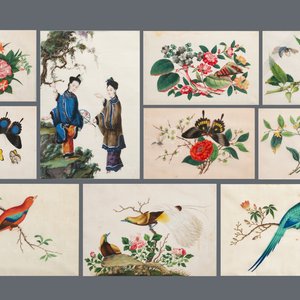 Dix peintures sur papier de riz à décor de papillons et oiseaux, Canton, Chine, 19ème — photo 1