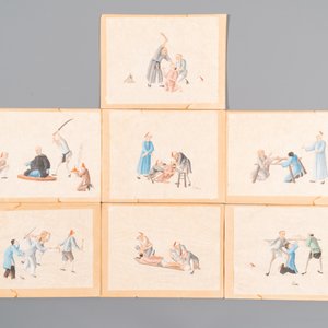 Dix peintures sur papier de riz représentant des châtiments, Chine, Canton, 19ème — photo 2