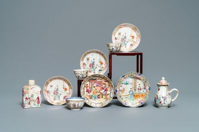 Dix pièces en porcelaine de Chine famille rose à décor mandarin, Qianlong