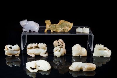 Dix sculptures d'animaux en jade, Chine, Qing