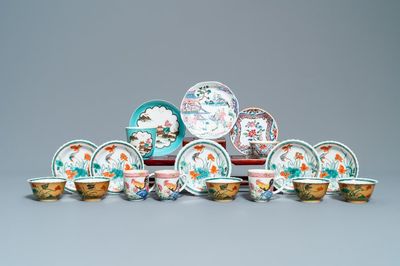Dix tasses et huit soucoupes en porcelaine de Chine famille rose et verte, Yongzheng et après