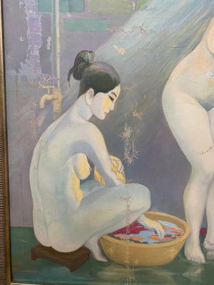 Do Xuan Doan (1937): 'Ladies at a bathhouse', oil on canvas, signed and dated (19)80 — photo 3
