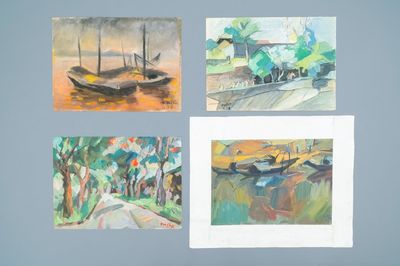 Doan Hong (Vietnam, 1960), huile et gouache sur papier, datés 1978: 'Quatre vues'