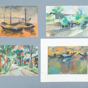 Doan Hong (Vietnam, 1960), huile et gouache sur papier, datés 1978: 'Quatre vues' — photo 1