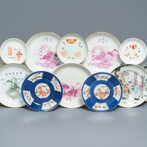 Douze assiettes en porcelaine de Chine qianjiang cai, famille rose et verte, 19/20ème — photo 1