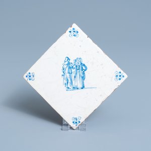 Douze carreaux en faïence de Delft en bleu et blanc à décor de figures, 17ème — photo 5