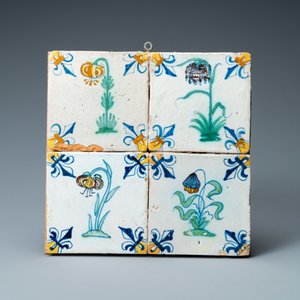 Douze carreaux en faïence de Delft polychrome à décor de fleurs, 17ème — photo 3