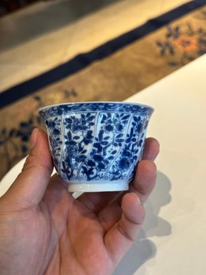 Douze tasses et soucoupes en porcelaine de Chine en bleu et blanc à décor floral, marque de jade, Kangxi — photo 9
