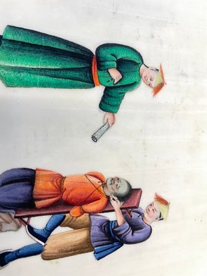 Drie albums en twee kaders met Chinese rijstpapier schilderingen van figuren, fauna en flora, Tak Shang Saihing St. Canton, 19/20e eeuw — foto 18