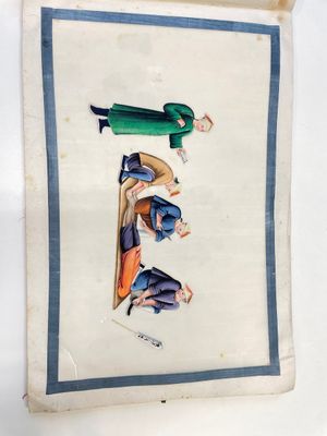 Drie albums en twee kaders met Chinese rijstpapier schilderingen van figuren, fauna en flora, Tak Shang Saihing St. Canton, 19/20e eeuw — foto 21