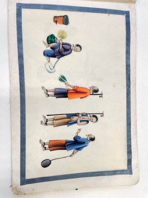 Drie albums en twee kaders met Chinese rijstpapier schilderingen van figuren, fauna en flora, Tak Shang Saihing St. Canton, 19/20e eeuw — foto 24