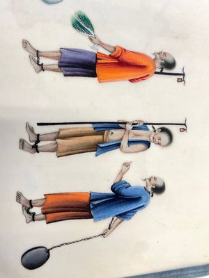Drie albums en twee kaders met Chinese rijstpapier schilderingen van figuren, fauna en flora, Tak Shang Saihing St. Canton, 19/20e eeuw — foto 26
