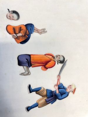 Drie albums en twee kaders met Chinese rijstpapier schilderingen van figuren, fauna en flora, Tak Shang Saihing St. Canton, 19/20e eeuw — foto 34