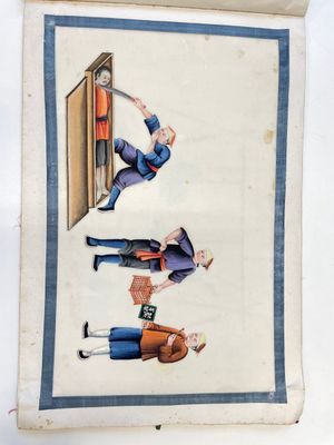 Drie albums en twee kaders met Chinese rijstpapier schilderingen van figuren, fauna en flora, Tak Shang Saihing St. Canton, 19/20e eeuw — foto 36