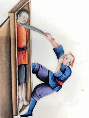 Drie albums en twee kaders met Chinese rijstpapier schilderingen van figuren, fauna en flora, Tak Shang Saihing St. Canton, 19/20e eeuw — foto 37