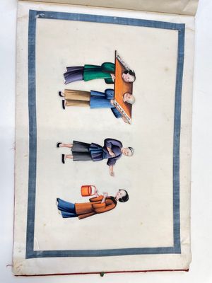 Drie albums en twee kaders met Chinese rijstpapier schilderingen van figuren, fauna en flora, Tak Shang Saihing St. Canton, 19/20e eeuw — foto 42