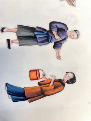 Drie albums en twee kaders met Chinese rijstpapier schilderingen van figuren, fauna en flora, Tak Shang Saihing St. Canton, 19/20e eeuw — foto 44