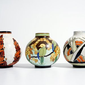 Drie art deco vazen met glanzend craquelé en mat glazuur, Charles Catteau voor Boch Kéramis, 1e helft 20e E — foto 2
