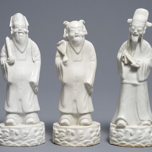 Drie Chinese blanc de Chine figuren van onsterfelijken, 18/19e eeuw — foto 2