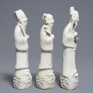 Drie Chinese blanc de Chine figuren van onsterfelijken, 18/19e eeuw — foto 3