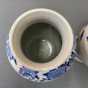 Drie Chinese blauw-witte dekselvazen, Kangxi merk, 19e eeuw — foto 17