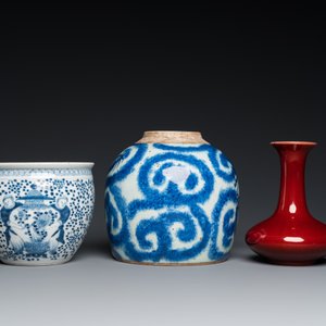 Drie Chinese blauw-witte vazen en een monochrome rode vaas, 19e eeuw — foto 10