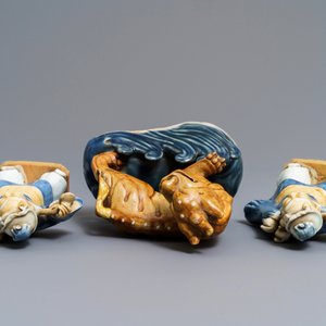 Drie Chinese blauwwitte biscuit figuren, Qianlong — foto 7