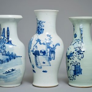 Drie Chinese blauwwitte vazen, 19e eeuw — foto 4