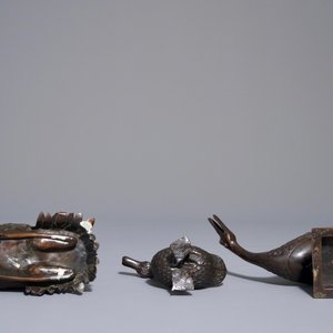 Drie Chinese bronzen wierookbranders in de vorm van eenden en ganzen, 18/19e eeuw — foto 6