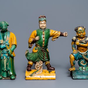 Drie Chinese daktegels met sancai-glazuur, Ming — foto 2