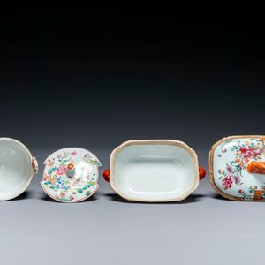 Drie Chinese famille rose borden, een botervloot en een dekselterrine, Qianlong — foto 6
