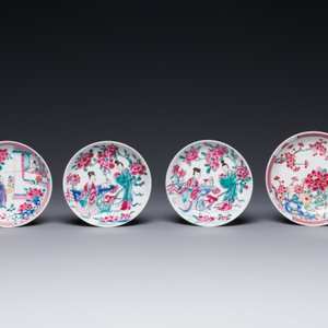 Drie Chinese famille rose borden en tien schoteltjes, Yongzheng/Qianlong — foto 6