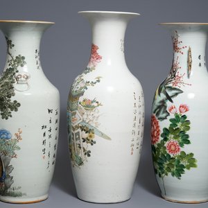 Drie Chinese famille rose en qianjiang cai vazen, 19/20e eeuw — foto 4