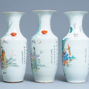 Drie Chinese famille rose en qianjiang cai vazen, 19/20e eeuw — foto 4