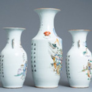 Drie Chinese famille rose en qianjiang cai vazen, 19/20e eeuw — foto 2