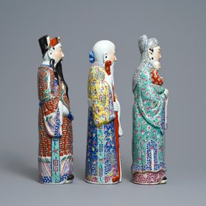 Drie Chinese famille rose figuren van de sterrengoden, 19/20e eeuw — foto 3