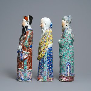 Drie Chinese famille rose figuren van de sterrengoden, 19/20e eeuw — foto 5