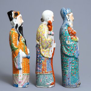 Drie Chinese famille rose figuren van de sterrengoden, 19/20e eeuw — foto 3