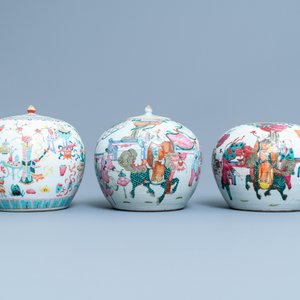 Drie Chinese famille rose gemberpotten, 19e eeuw — foto 2