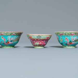Drie Chinese famille rose kommen voor de Straits of Peranakan markt, 19e eeuw — foto 2