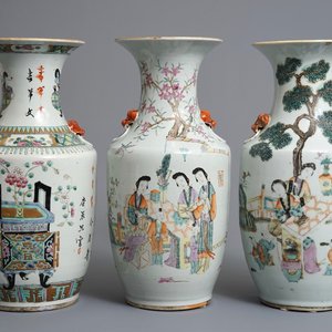 Drie Chinese famille rose vazen, 19e eeuw — foto 1